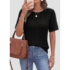 image:imagePRETTYGARDEN Womens Short Sleeve Sweater Crochet Summer Tops 2026 Trendy Casual Hollow Out Shirts Beach Vacation ClothesBlack