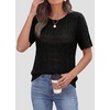 image:imagePRETTYGARDEN Womens Short Sleeve Sweater Crochet Summer Tops 2026 Trendy Casual Hollow Out Shirts Beach Vacation ClothesBlack
