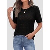 image:imagePRETTYGARDEN Womens Short Sleeve Sweater Crochet Summer Tops 2026 Trendy Casual Hollow Out Shirts Beach Vacation ClothesBlack