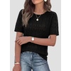image:imagePRETTYGARDEN Womens Short Sleeve Sweater Crochet Summer Tops 2026 Trendy Casual Hollow Out Shirts Beach Vacation ClothesBlack