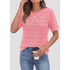 image:imagePRETTYGARDEN Womens Short Sleeve Sweater Crochet Summer Tops 2026 Trendy Casual Hollow Out Shirts Beach Vacation ClothesPink