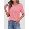 image:imagePRETTYGARDEN Womens Short Sleeve Sweater Crochet Summer Tops 2026 Trendy Casual Hollow Out Shirts Beach Vacation ClothesPink