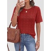 image:imagePRETTYGARDEN Womens Short Sleeve Sweater Crochet Summer Tops 2026 Trendy Casual Hollow Out Shirts Beach Vacation ClothesRed