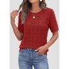 image:imagePRETTYGARDEN Womens Short Sleeve Sweater Crochet Summer Tops 2026 Trendy Casual Hollow Out Shirts Beach Vacation ClothesRed