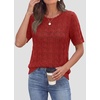 image:imagePRETTYGARDEN Womens Short Sleeve Sweater Crochet Summer Tops 2026 Trendy Casual Hollow Out Shirts Beach Vacation ClothesRed