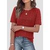 image:imagePRETTYGARDEN Womens Short Sleeve Sweater Crochet Summer Tops 2026 Trendy Casual Hollow Out Shirts Beach Vacation ClothesRed