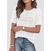 image:imagePRETTYGARDEN Womens Short Sleeve Sweater Crochet Summer Tops 2026 Trendy Casual Hollow Out Shirts Beach Vacation ClothesWhite