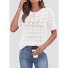 image:imagePRETTYGARDEN Womens Short Sleeve Sweater Crochet Summer Tops 2026 Trendy Casual Hollow Out Shirts Beach Vacation ClothesWhite
