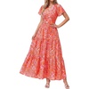 image:imagePRETTYGARDEN Women Summer Maxi Dresses 2026 Short Sleeve V Neck Button Floral Tiered Flowy Boho Sundress Beach OutfitsFloral Orange Red