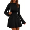 image:imagePRETTYGARDEN Womens Elegant Holiday Short Dress 2026 Fall Bell Long Sleeve Mock Neck Work Business Casual Party Mini DressBlack
