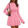 image:imagePRETTYGARDEN Womens Elegant Holiday Short Dress 2026 Fall Bell Long Sleeve Mock Neck Work Business Casual Party Mini DressPink