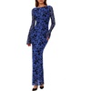image:imagePRETTYGARDEN Womens Floral Bodycon Maxi Dress 2026 Spring Elegant Mesh Long Sleeve Formal Wedding Guest Cocktail DressesRoyal Blue