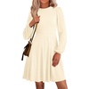 image:imagePRETTYGARDEN Womens Long Sleeve Mini Dress 2026 Fall Trendy Crewneck Ribbed Knit Soft A Line Flowy Summer Formal DressesBeige