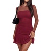 image:imagePRETTYGARDEN Womens Mesh Sheer Long Sleeve Ruched Bodycon Mini Dress 2026 Fall Cocktail Party Short Dresses with Ruffle HemWine Red