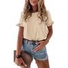 image:imagePRETTYGARDEN Womens Short Sleeve Casual T Shirts Summer Ruffle Plain Round Neck Loose Fit Tee Blouse TopsApricot