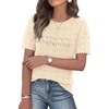 image:imagePRETTYGARDEN Womens Short Sleeve Sweater Crochet Summer Tops 2026 Trendy Casual Hollow Out Shirts Beach Vacation ClothesBeige