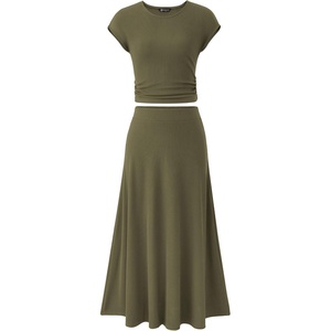 image:imagePRETTYGARDEN Two Piece Skirt Set for Women 2026 Summer Spring Dressy Casual Knit Travel Vacation Matching Lounge OutfitsArmy Green