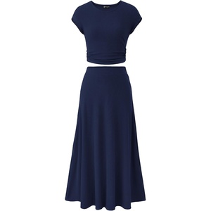 image:imagePRETTYGARDEN Two Piece Skirt Set for Women 2026 Summer Spring Dressy Casual Knit Travel Vacation Matching Lounge OutfitsDark Blue