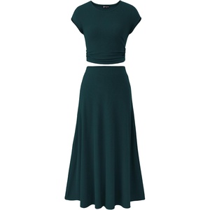 image:imagePRETTYGARDEN Two Piece Skirt Set for Women 2026 Summer Spring Dressy Casual Knit Travel Vacation Matching Lounge OutfitsDark Green