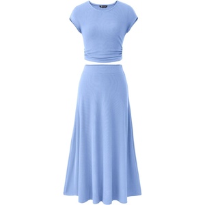 image:imagePRETTYGARDEN Two Piece Skirt Set for Women 2026 Summer Spring Dressy Casual Knit Travel Vacation Matching Lounge OutfitsLight Blue
