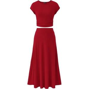 image:imagePRETTYGARDEN Two Piece Skirt Set for Women 2026 Summer Spring Dressy Casual Knit Travel Vacation Matching Lounge OutfitsRed