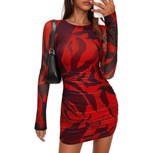 image:imagePRETTYGARDEN Women Long Sleeve Mini Dress Spring 2026 Tie Dye Print Bodycon Cocktail Party Club Outfits Homecoming DressesBlack Red Flower