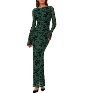 image:imagePRETTYGARDEN Womens Floral Bodycon Maxi Dress 2026 Spring Elegant Mesh Long Sleeve Formal Wedding Guest Cocktail DressesDark Green