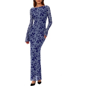 image:imagePRETTYGARDEN Womens Floral Bodycon Maxi Dress 2026 Spring Elegant Mesh Long Sleeve Formal Wedding Guest Cocktail DressesDusty Blue