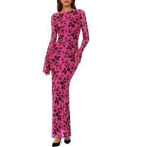 image:imagePRETTYGARDEN Womens Floral Bodycon Maxi Dress 2026 Spring Elegant Mesh Long Sleeve Formal Wedding Guest Cocktail DressesHot Pink