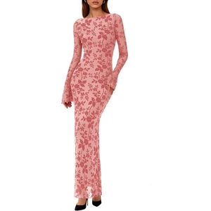image:imagePRETTYGARDEN Womens Floral Bodycon Maxi Dress 2026 Spring Elegant Mesh Long Sleeve Formal Wedding Guest Cocktail DressesPink