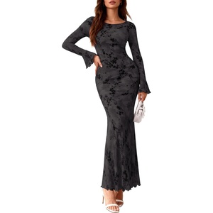 image:imagePRETTYGARDEN Womens Floral Bodycon Maxi Dress 2026 Spring Elegant Mesh Long Sleeve Formal Wedding Guest Cocktail DressesStyle2black