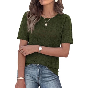 image:imagePRETTYGARDEN Womens Short Sleeve Sweater Crochet Summer Tops 2026 Trendy Casual Hollow Out Shirts Beach Vacation ClothesArmy Green