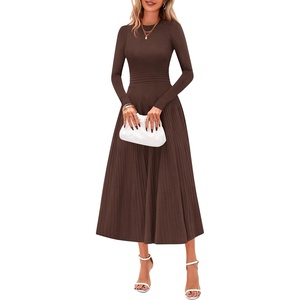 image:imagePRETTYGARDEN Womens Sweater Dress 2026 Long Sleeve Elegant Knit A Line Fall Wedding Guest Cocktail Midi Winter DressesBrown