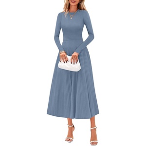 image:imagePRETTYGARDEN Womens Sweater Dress 2026 Long Sleeve Elegant Knit A Line Fall Wedding Guest Cocktail Midi Winter DressesGrey Blue