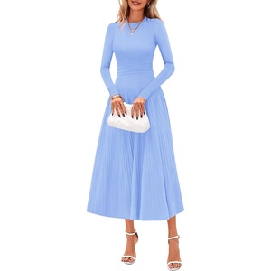 image:imagePRETTYGARDEN Womens Sweater Dress 2026 Long Sleeve Elegant Knit A Line Fall Wedding Guest Cocktail Midi Winter DressesLight Blue