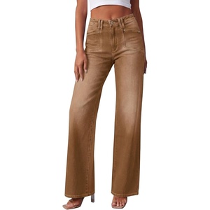 image:imagePRETTYGARDEN High Waisted Wide Leg Jeans for Women 2026 Trendy Baggy Straight Leg Stretchy Summer Denim Pants with PocketsBrown