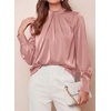 image:imagePRETTYGARDEN Satin Tops for Women Mock Neck Pleated Long Sleeve Shirts  Wrinkle Resistant Silky BlousesDressy Casual Fall ClothesVersatile Business Casual OufitsFashion ClothingPink