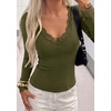 image:imagePRETTYGARDEN Womens Long Sleeve Shirts Cute Lace V Neck Tops  Trendy Going Out Crop Top Sexy Stretchy Fitted Blouses 2026 Fall Clothes Lightweight Winter Undershirts Tees Base LayerArmy Green