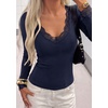 image:imagePRETTYGARDEN Womens Long Sleeve Shirts Cute Lace V Neck Tops  Trendy Going Out Crop Top Sexy Stretchy Fitted Blouses 2026 Fall Clothes Lightweight Winter Undershirts Tees Base LayerNavy Blue