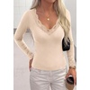 image:imagePRETTYGARDEN Womens Long Sleeve Shirts Cute Lace V Neck Tops  Trendy Going Out Crop Top Sexy Stretchy Fitted Blouses 2026 Fall Clothes Lightweight Winter Undershirts Tees Base LayerBeige