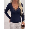 image:imagePRETTYGARDEN Womens Long Sleeve Shirts Cute Lace V Neck Tops  Trendy Going Out Crop Top Sexy Stretchy Fitted Blouses 2026 Fall Clothes Lightweight Winter Undershirts Tees Base LayerNavy Blue