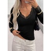 image:imagePRETTYGARDEN Womens Long Sleeve Shirts Cute Lace V Neck Tops  Trendy Going Out Crop Top Sexy Stretchy Fitted Blouses 2026 Fall Clothes Lightweight Winter Undershirts Tees Base LayerBlack