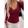 image:imagePRETTYGARDEN Womens Long Sleeve Shirts Cute Lace V Neck Tops  Trendy Going Out Crop Top Sexy Stretchy Fitted Blouses 2026 Fall Clothes Lightweight Winter Undershirts Tees Base LayerBurgundy