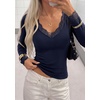 image:imagePRETTYGARDEN Womens Long Sleeve Shirts Cute Lace V Neck Tops  Trendy Going Out Crop Top Sexy Stretchy Fitted Blouses 2026 Fall Clothes Lightweight Winter Undershirts Tees Base LayerNavy Blue