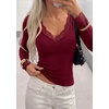 image:imagePRETTYGARDEN Womens Long Sleeve Shirts Cute Lace V Neck Tops  Trendy Going Out Crop Top Sexy Stretchy Fitted Blouses 2026 Fall Clothes Lightweight Winter Undershirts Tees Base LayerBurgundy