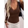 image:imagePRETTYGARDEN Womens Long Sleeve Shirts Cute Lace V Neck Tops  Trendy Going Out Crop Top Sexy Stretchy Fitted Blouses 2026 Fall Clothes Lightweight Winter Undershirts Tees Base LayerBrown