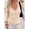 image:imagePRETTYGARDEN Womens Long Sleeve Shirts Cute Lace V Neck Tops  Trendy Going Out Crop Top Sexy Stretchy Fitted Blouses 2026 Fall Clothes Lightweight Winter Undershirts Tees Base LayerBeige