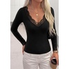 image:imagePRETTYGARDEN Womens Long Sleeve Shirts Cute Lace V Neck Tops  Trendy Going Out Crop Top Sexy Stretchy Fitted Blouses 2026 Fall Clothes Lightweight Winter Undershirts Tees Base LayerBlack
