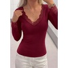 image:imagePRETTYGARDEN Womens Long Sleeve Shirts Cute Lace V Neck Tops  Trendy Going Out Crop Top Sexy Stretchy Fitted Blouses 2026 Fall Clothes Lightweight Winter Undershirts Tees Base LayerBurgundy