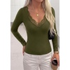 image:imagePRETTYGARDEN Womens Long Sleeve Shirts Cute Lace V Neck Tops  Trendy Going Out Crop Top Sexy Stretchy Fitted Blouses 2026 Fall Clothes Lightweight Winter Undershirts Tees Base LayerArmy Green